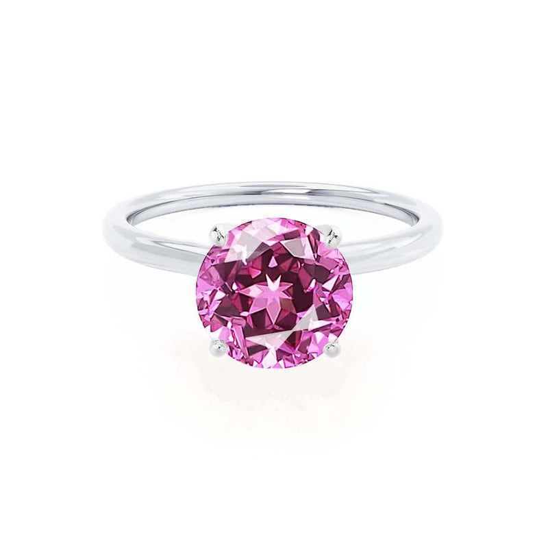 LULU - Round Pink Sapphire 18k White Gold Petite Solitaire Ring Engagement Ring Lily Arkwright