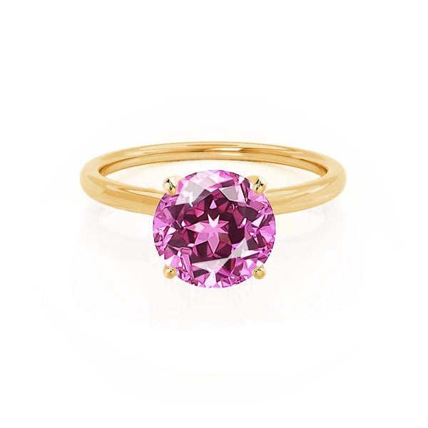 LULU - Round Pink Sapphire 18k Yellow Gold Petite Solitaire Ring Engagement Ring Lily Arkwright