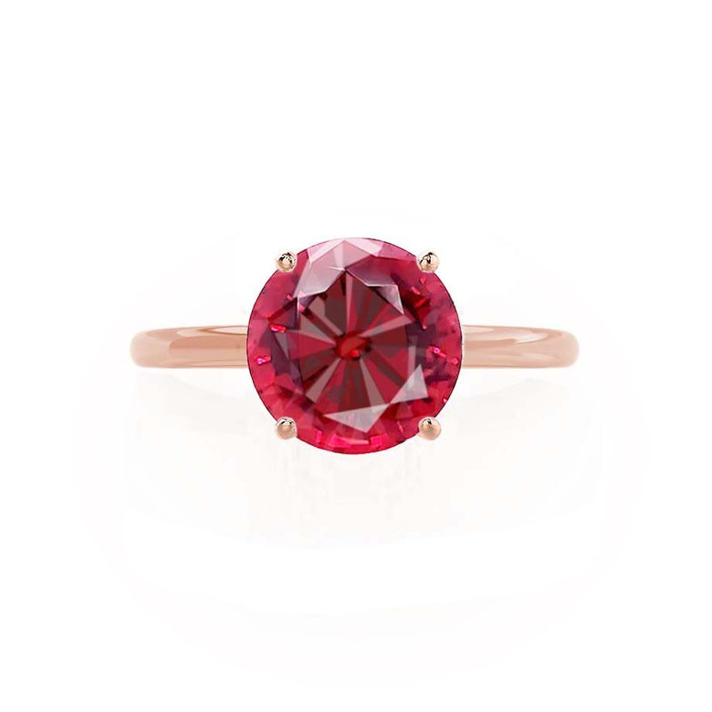 LULU - Round Ruby 18k Rose Gold Petite Solitaire Ring Engagement Ring Lily Arkwright