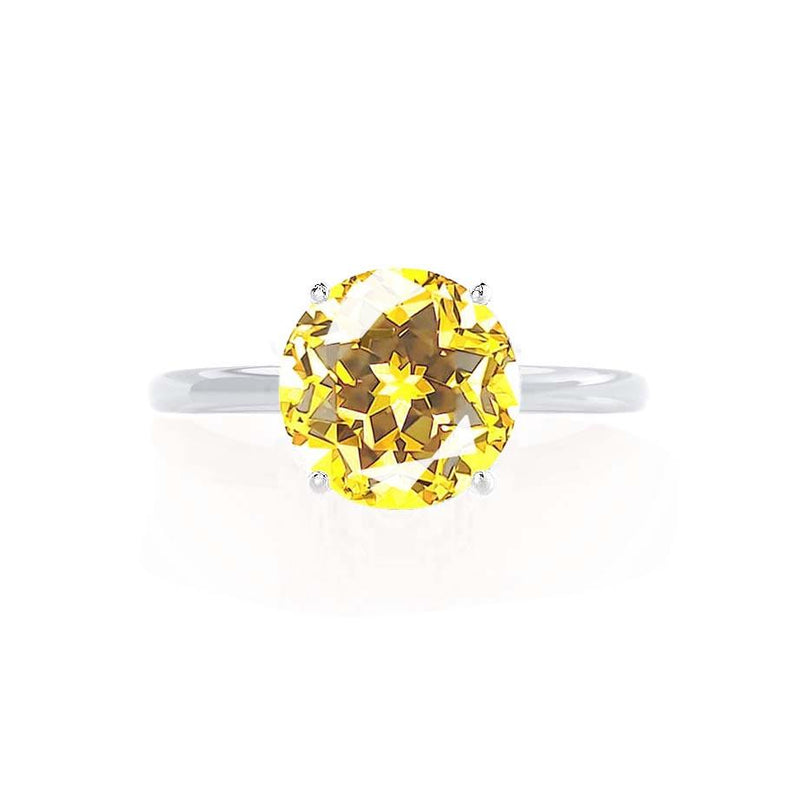 Lulu white gold solitaire Chatham round medium yellow sapphire diamond engagement ring Lily Arkwright 