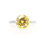 Lulu platinum solitaire Chatham round medium yellow sapphire diamond engagement ring Lily Arkwright 
