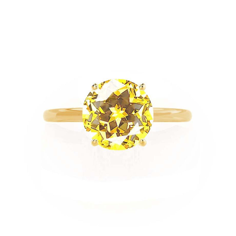 Lulu yellow gold solitaire Chatham round medium yellow sapphire diamond engagement ring Lily Arkwright 