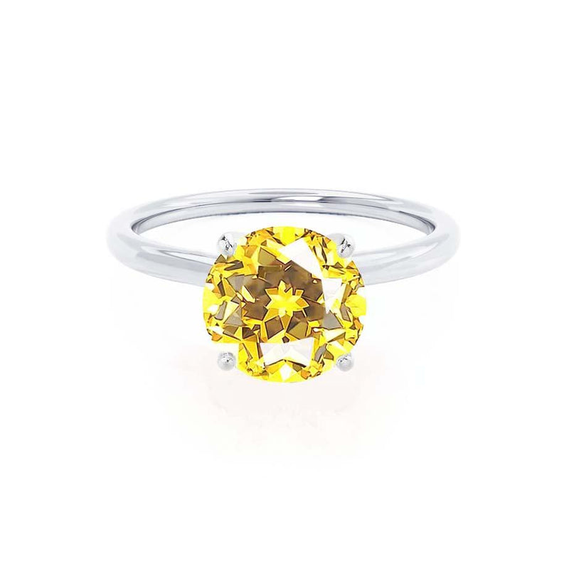 LULU - Round Yellow Sapphire 18k White Gold Petite Solitaire Ring Engagement Ring Lily Arkwright