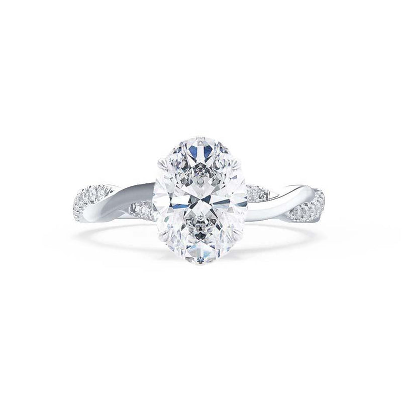 LUNA - Oval Moissanite & Diamond 18k White Gold Vine Solitaire Ring Engagement Ring Lily Arkwright