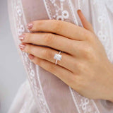 MACY - Emerald Moissanite & Diamond 18k Rose Gold Petite Pavé Ring Engagement Ring Lily Arkwright