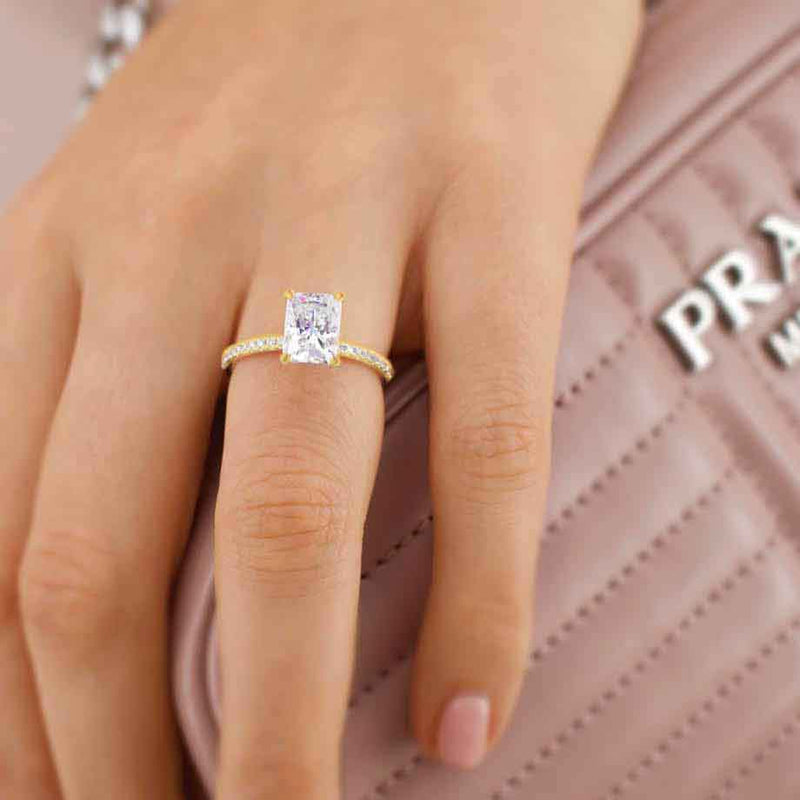 MACY - Radiant Lab Diamond 18k Yellow Gold Micro Pavé Engagement Ring Lily Arkwright