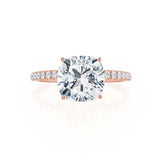 MACY -  Cushion Moissanite & Diamond 18k Rose Gold Petite Pavé Shoulder Set Ring Engagement Ring Lily Arkwright