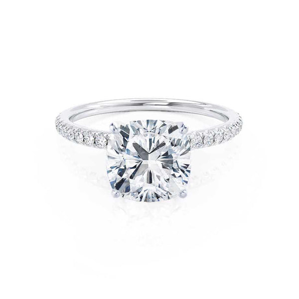 MACY - Cushion Lab Diamond 18k White Gold Petite Shoulder Set Engagement Ring Lily Arkwright