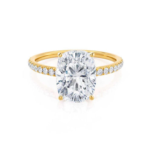 MACY - Ready to Ship 2.30ct Elongated Cushion Moissanite & Diamond 18K Yellow Gold Petite Pavé Shoulder Set Ring