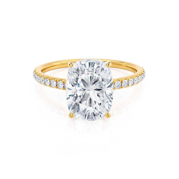 MACY - Elongated Cushion Lab Diamond 18k Yellow Gold Petite Shoulder Set Engagement Ring Lily Arkwright
