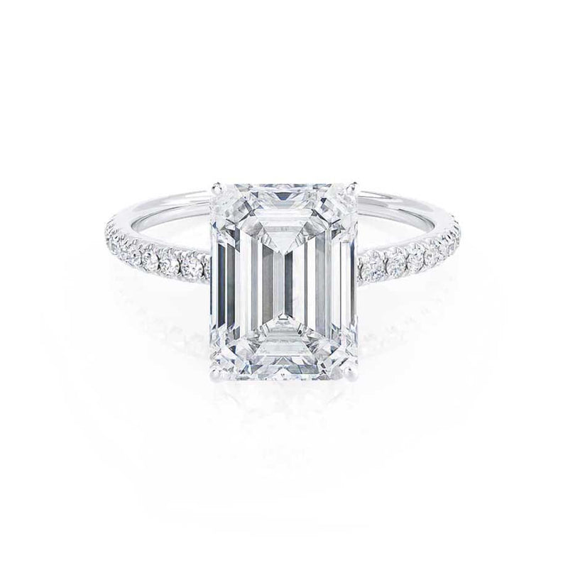 MACY - Emerald Lab Diamond & Diamond Platinum Micro Pavé Ring Engagement Ring Lily Arkwright