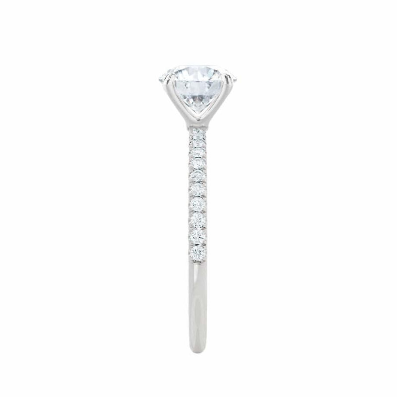 MACY -  Elongated Cushion Moissanite & Diamond 18k White Gold Petite Pavé Shoulder Set Ring Engagement Ring Lily Arkwright