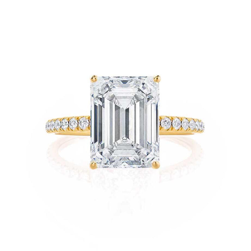 MACY - Emerald Lab Diamond & Diamond 18k Yellow Gold Micro Pavé Ring Engagement Ring Lily Arkwright