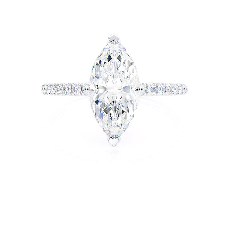 MACY - Marquise Moissanite 18k White Petite Solitaire Ring Engagement Ring Lily Arkwright