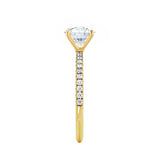 MACY -  Cushion Moissanite & Diamond 18k yellow Gold Petite Pavé Shoulder Set Ring Engagement Ring Lily Arkwright