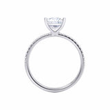 MACY - Princess Moissanite & Diamond 950 Platinum Petite Pavé Shoulder Set Ring Engagement Ring Lily Arkwright
