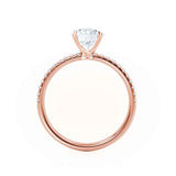 MACY - Emerald Moissanite & Diamond 18k Rose Gold Petite Pavé Shoulder Set Ring