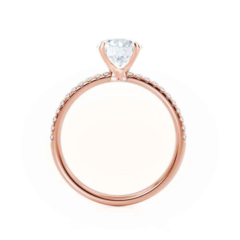 MACY - Emerald Moissanite & Diamond 18k Rose Gold Petite Pavé Shoulder Set Ring