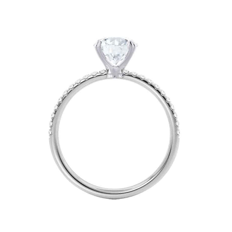 MACY - Round Natural Diamond 18k White Gold Petite Pavé Shoulder Set Ring Engagement Ring Lily Arkwright