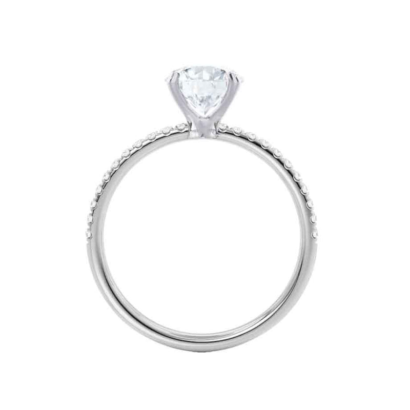 MACY - Oval Moissanite & Diamond 950 Platinum Petite Pavé Shoulder Set Ring Engagement Ring Lily Arkwright