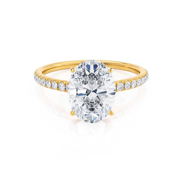 MACY - Oval Lab Diamond 18k Yellow Gold Petite Pavé Shoulder Set Engagement Ring Lily Arkwright