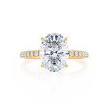 MACY - Oval Moissanite & Diamond 18k Yellow Gold Petite Pavé Shoulder Set Ring Engagement Ring Lily Arkwright
