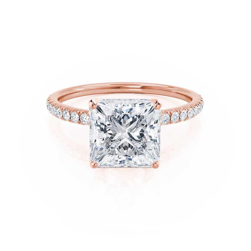 MACY - Princess Moissanite & Diamond 18k Rose Gold Petite Pavé Ring Engagement Ring Lily Arkwright