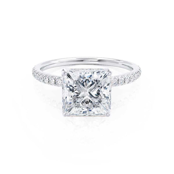 MACY - Princess Moissanite & Diamond 950 Platinum Petite Pavé Shoulder Set Ring Engagement Ring Lily Arkwright