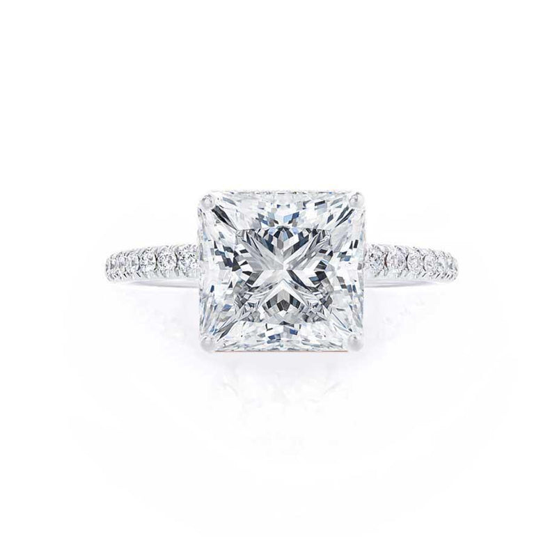 Macy Princess Moissanite & Diamond 18k White Gold Petite Pavé Ring