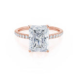 MACY - Radiant Moissanite & Diamond 18k Rose Gold Petite Pavé Shoulder Set Ring