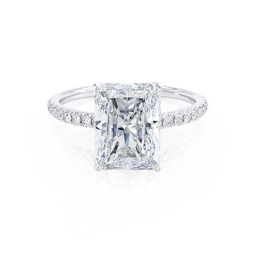 MACY - Ready to Ship 1.02ct Radiant Lab Diamond 950 Platinum Petite Pavé Shoulder Set Ring