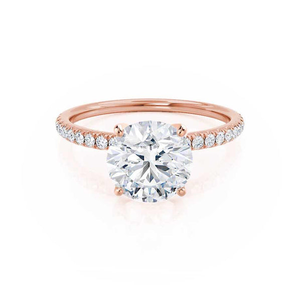 MACY - Round Moissanite & Diamond 18k Rose Gold Petite Pavé Shoulder Set Ring Engagement Ring Lily Arkwright