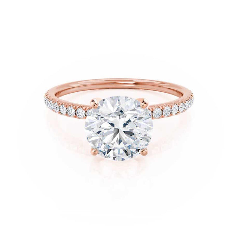 MACY - Round Lab Diamond 18k Rose Gold Petite Pavé Ring Engagement Ring Lily Arkwright