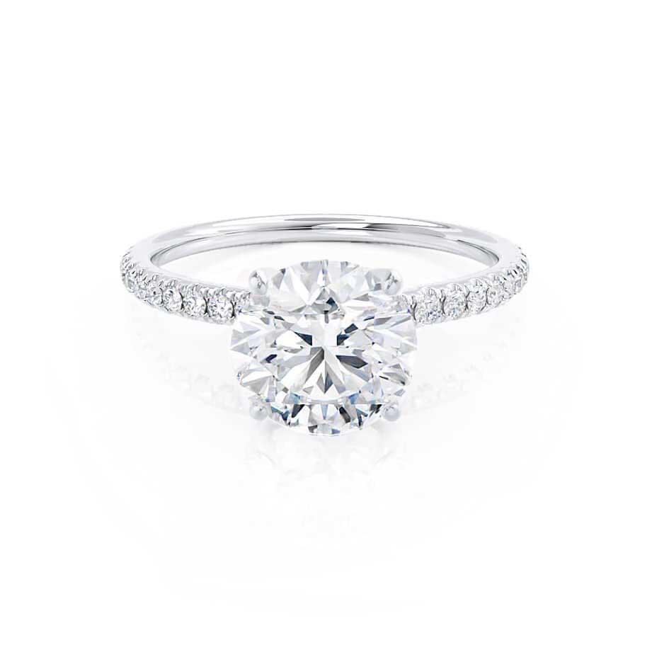 MACY - Round Moissanite & Diamond 18k White Gold Petite Pavé Shoulder ...