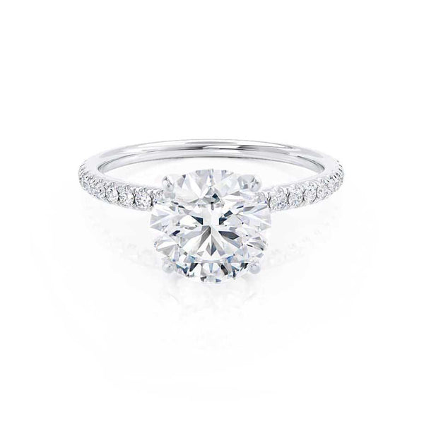 MACY - Round Lab Diamond 950 Platinum Petite Pavé Shoulder Set Ring Engagement Ring Lily Arkwright