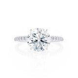 MACY - Round Moissanite & Diamond 18k White Gold Petite Pavé Shoulder Set Ring Engagement Ring Lily Arkwright