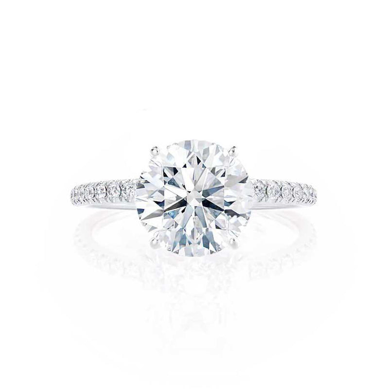 MACY - Round Moissanite & Diamond 950 Platinum Petite Pavé Shoulder Set Ring Engagement Ring Lily Arkwright