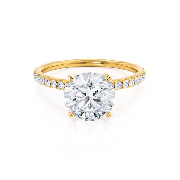 MACY - Round Moissanite & Diamond 18k Yellow Gold Petite Pavé Shoulder Set Ring Engagement Ring Lily Arkwright