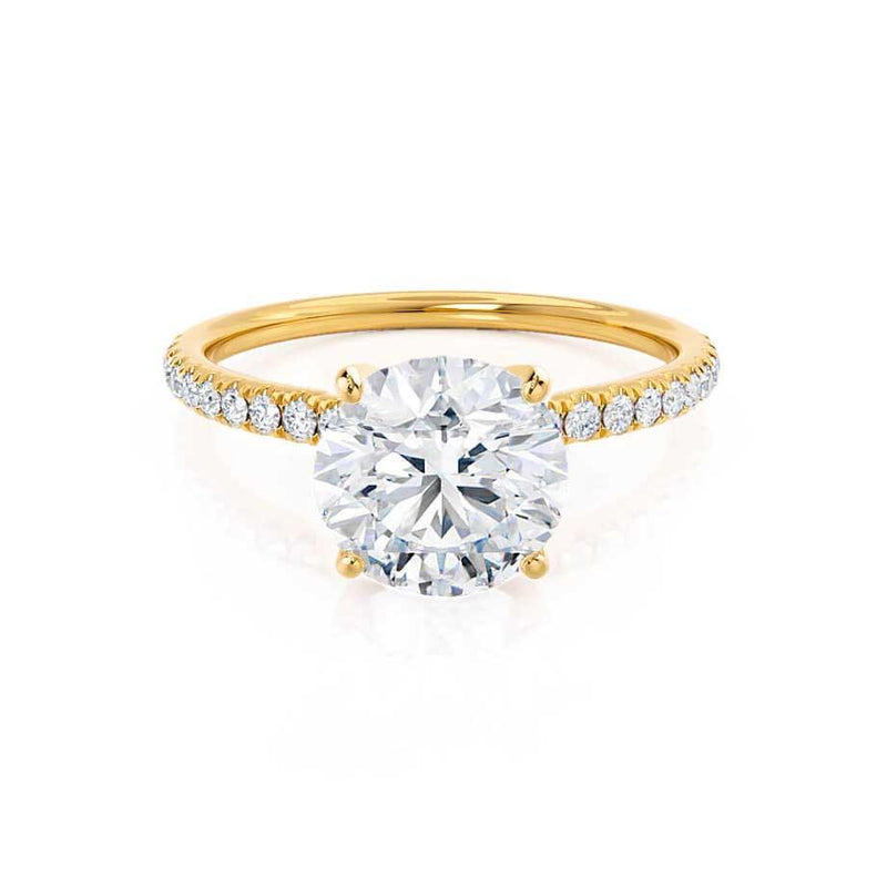 MACY - Round Lab Diamond 18k Yellow Gold Petite Pavé Shoulder Set Ring Engagement Ring Lily Arkwright
