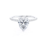 MACY - Pear Moissanite 18k White Gold Petite Shoulder Set Engagement Ring Lily Arkwright