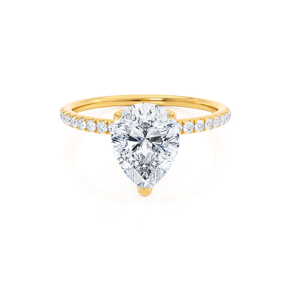 MACY - Pear Moissanite 18k Yellow Gold Petite Shoulder Set Engagement Ring Lily Arkwright