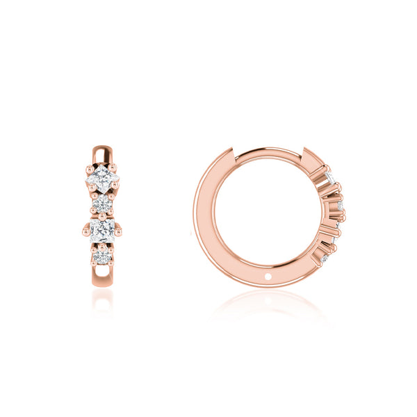 MARI - Lab Diamond Trilogy Huggie Hoop Earrings 18k Rose Gold Earrings Lily Arkwright