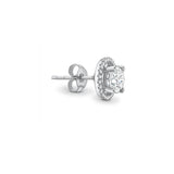 VOGUE - Round Moissanite & Diamond 18k White Gold Halo Earrings Earrings Lily Arkwright