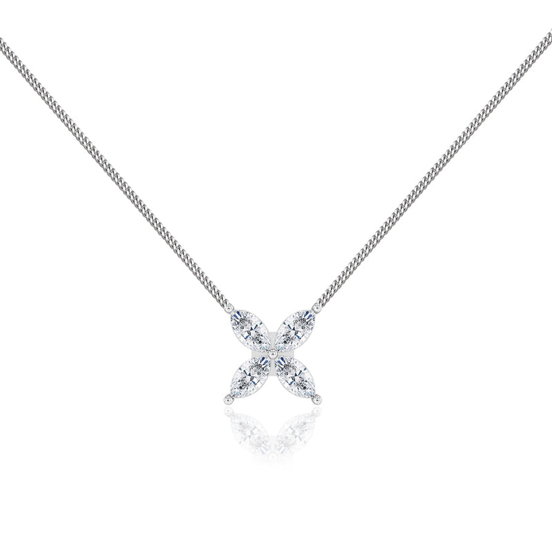 MYLA - Marquise Flower Lab Diamond Pendant 18k White Gold Pendant Lily Arkwright