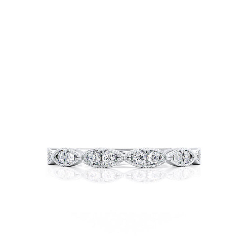 OLYMPIA - Ex Display Marquise Shaped Milgrain Platinum Eternity Wedding Band Eternity Lily Arkwright