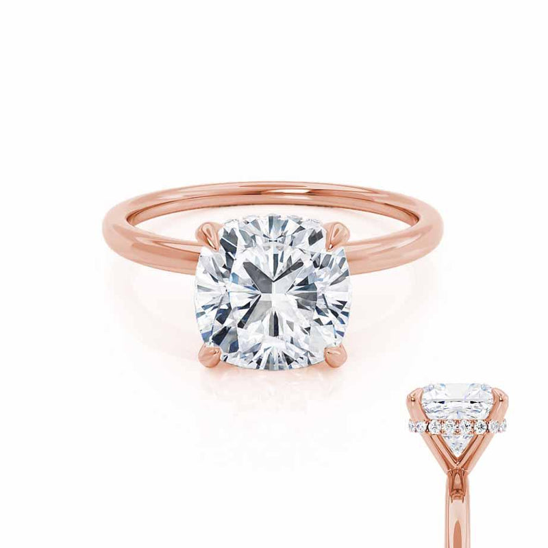 PARIS - Cushion Moissanite & Diamond 18k Rose Gold Hidden Halo Engagement Ring Lily Arkwright