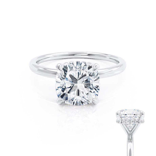 PARIS - Cushion Moissanite & Diamond Platinum Hidden Halo Engagement Ring Lily Arkwright