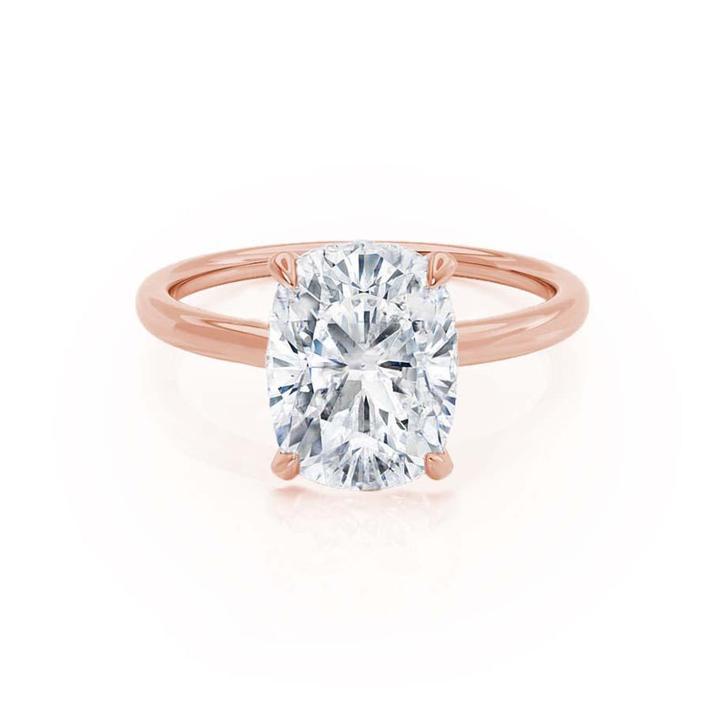 PARIS - Elongated Cushion Moissanite & Diamond 18k Rose Gold Hidden Halo Engagement Ring Lily Arkwright