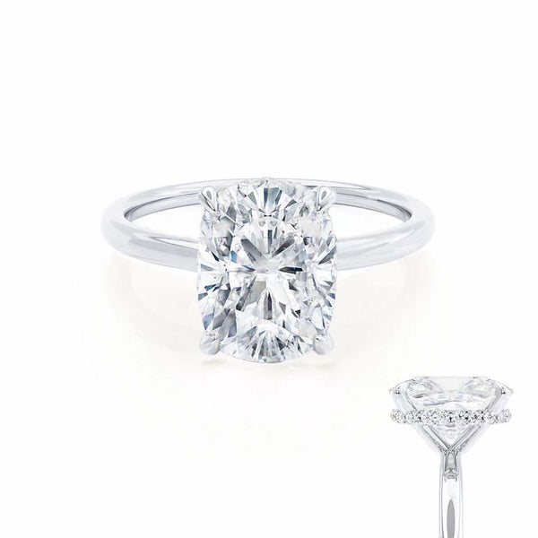 PARIS - Elongated Cushion Moissanite & Diamond 18k White Gold Hidden Halo Engagement Ring Lily Arkwright