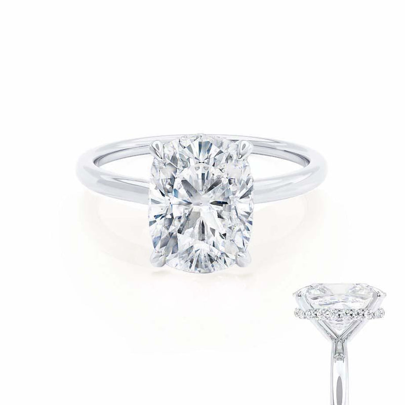 PARIS - Elongated Cushion Lab Diamond 18k White Gold Hidden Halo Engagement Ring Lily Arkwright